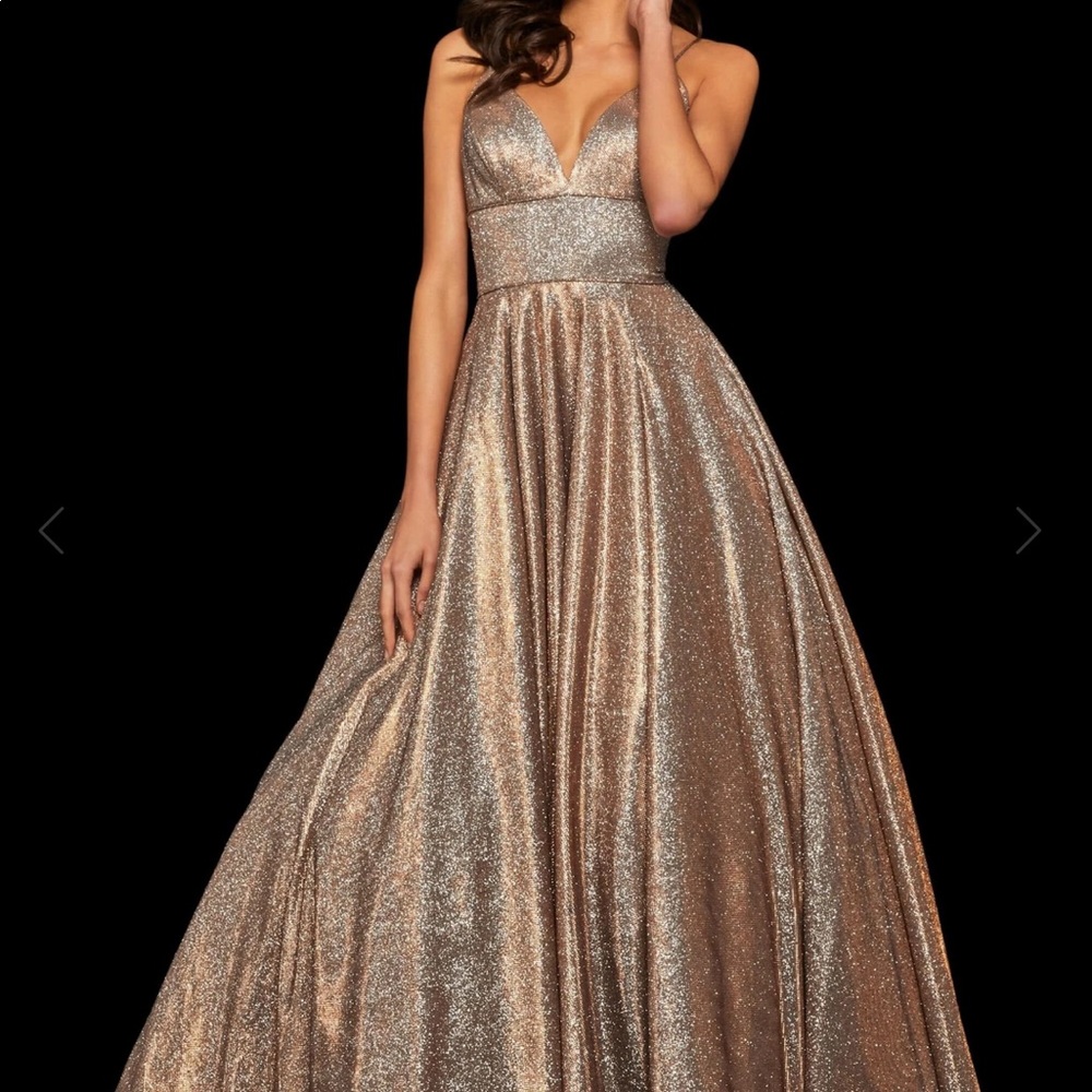 Sherri Hill V-Neckline Empire Glitter A Line Dress